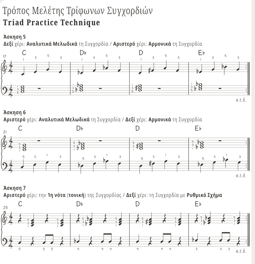 Άσκηση για τρίφωνες συγχορδίες στο πιάνο
